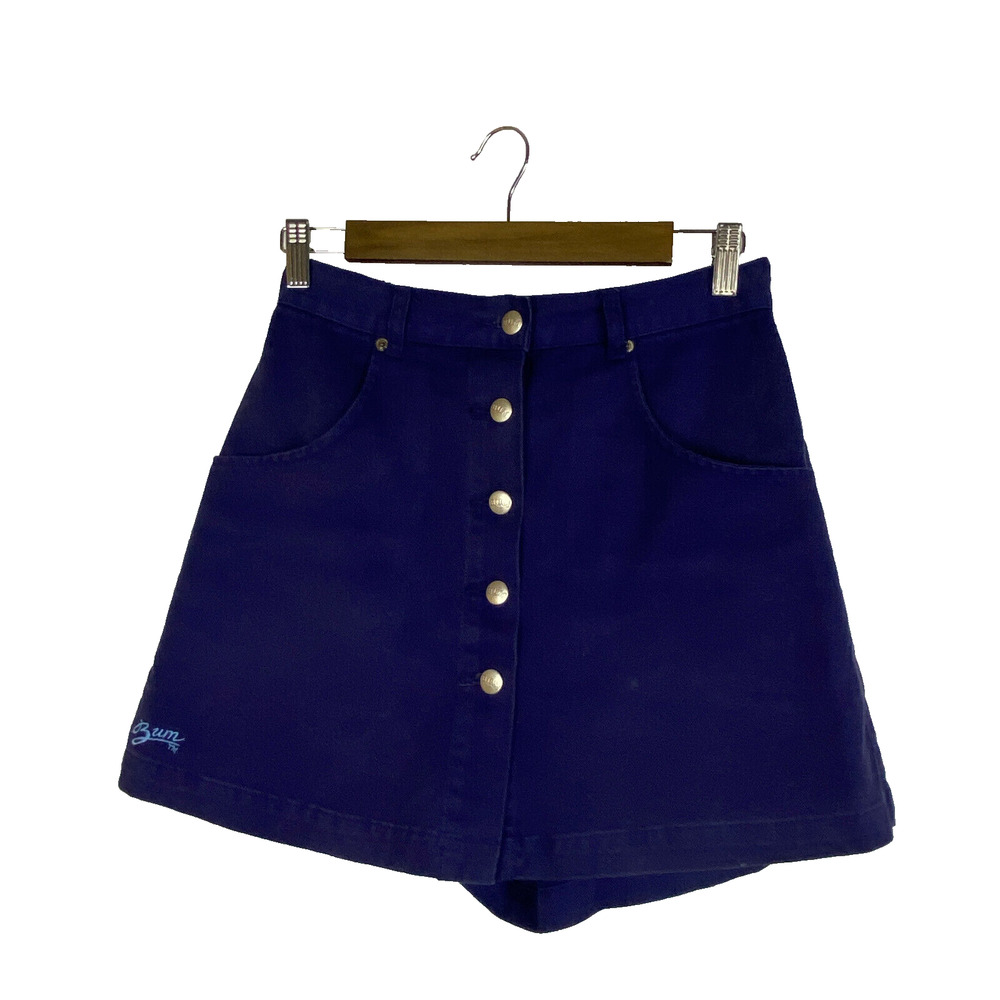 Vintage 90s BUM Equipment Button Fly Jean Skirt Sz 7 Shorts Built-in Dark Blue